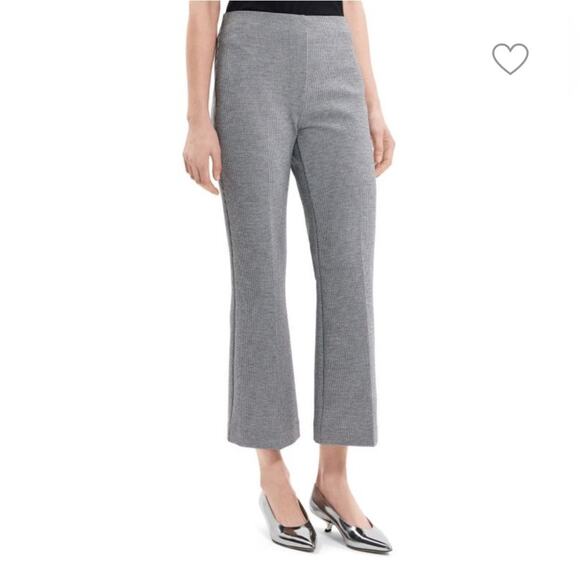 Theory Black and White Houndstooth Flared  Cropped Pants - Picture 1 of 6